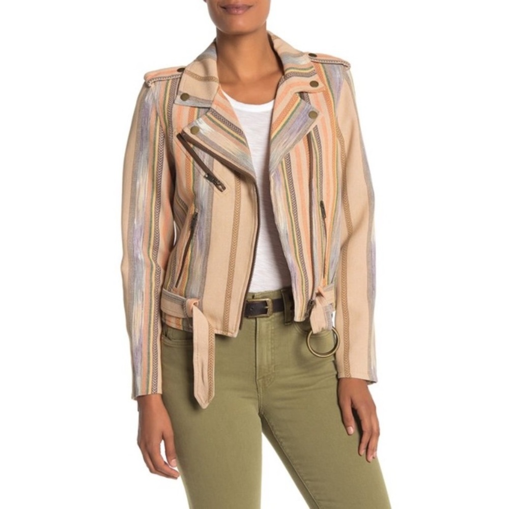 FRYE Carly Chevron Striped Print Moto Jacket - Picture 2 of 11